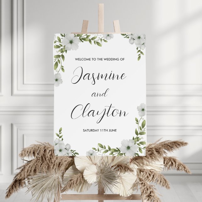 Elegant White Floral Welcome Wedding Sign Poster (Creator Uploaded)