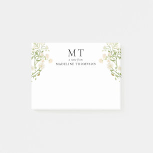 Elegant White Floral Wildflower Classic Monogram Post-it Notes