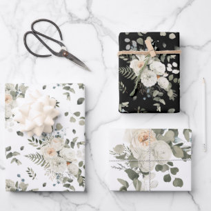 Elegant White Floral Wrapping Paper Sheets