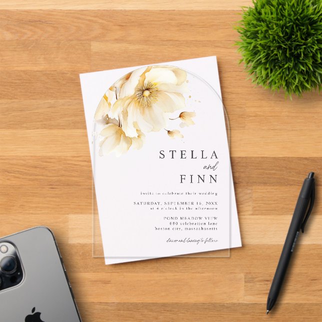 Elegant White Florals Wedding Acrylic Invitations (Insitu (Invitation Card))