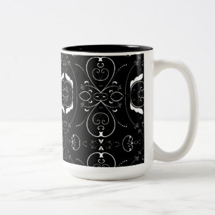 Elegant White Flourishes & Embellishments on Black Two-Tone Coffee Mug