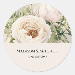 Elegant White Flower Bouquet Watercolor Classic Round Sticker
