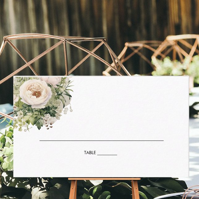 Elegant White Flower Bouquet Watercolor  Place Card (Creator Uploaded)