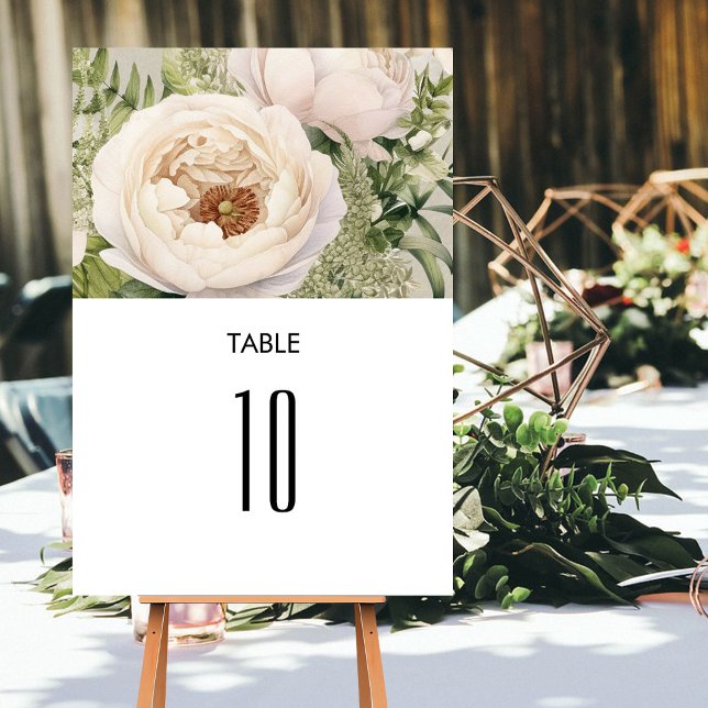 Elegant White Flower Bouquet Watercolor  Table Number (Creator Uploaded)