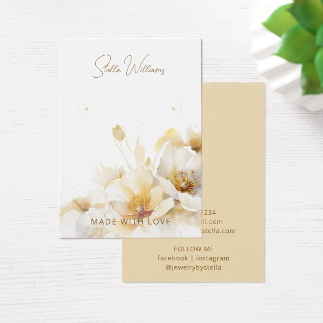 Elegant White Flower Hoop Earring Display Card (Desk)