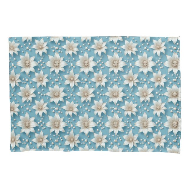 Elegant White Flower Pattern With Pearls Pillowcase (Front)