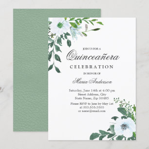 Elegant White Flower Quinceanera Party Invite