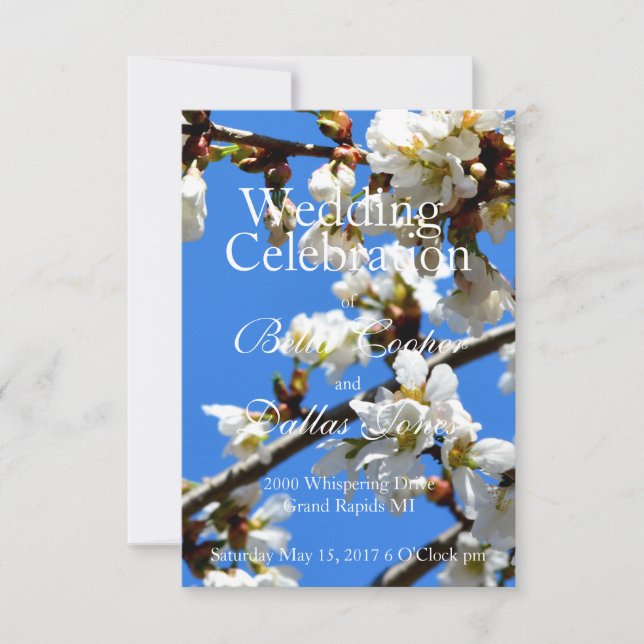 Elegant white flowering blossoms  invitation (Front)