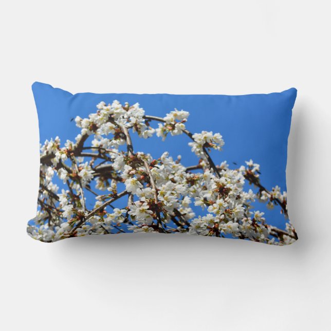 Elegant white flowering blossoms  lumbar cushion (Front)