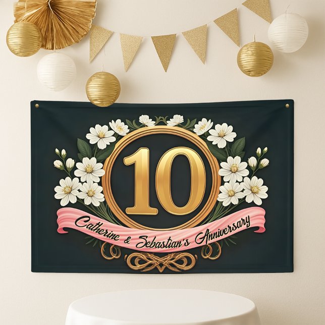Elegant White Flowers 10th Wedding Anniversary Banner (Creator Uploaded)