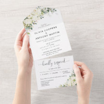 Elegant White Flowers All in One Wedding Invite