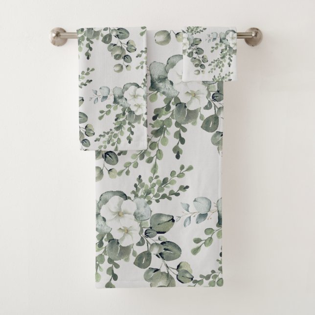 Elegant White Flowers and Greenery Towel (Insitu)