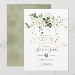 Elegant White Flowers Boy or Girl Gender Reveal Invitation