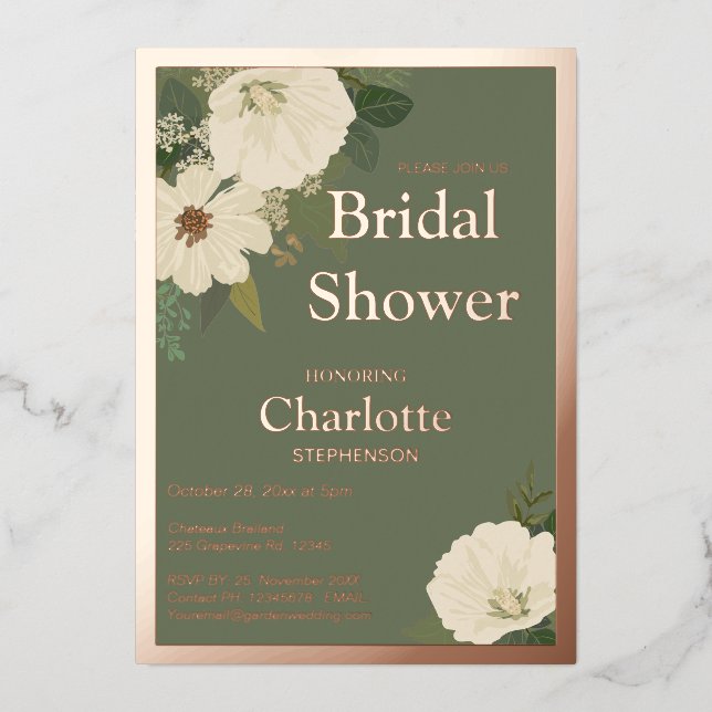 Elegant White Flowers Bridal Shower Green (Front)