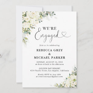 Elegant White Flowers Engagement Party Invitation
