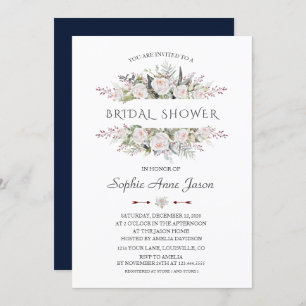 Elegant White Flowers Frame Navy Bridal Shower Invitation