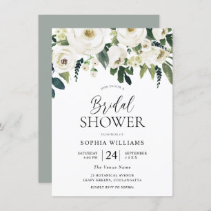 Elegant White Flowers Garden Bridal Shower Invitation