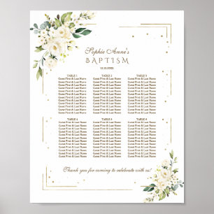 Elegant White Flowers Gold Baptism Seating Chart
