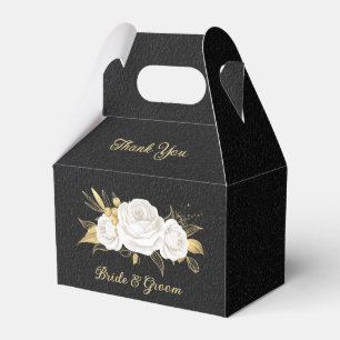 Elegant white flowers gold black wedding favour box