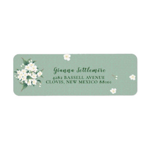 Elegant White Flowers Green Background  Return Address Label