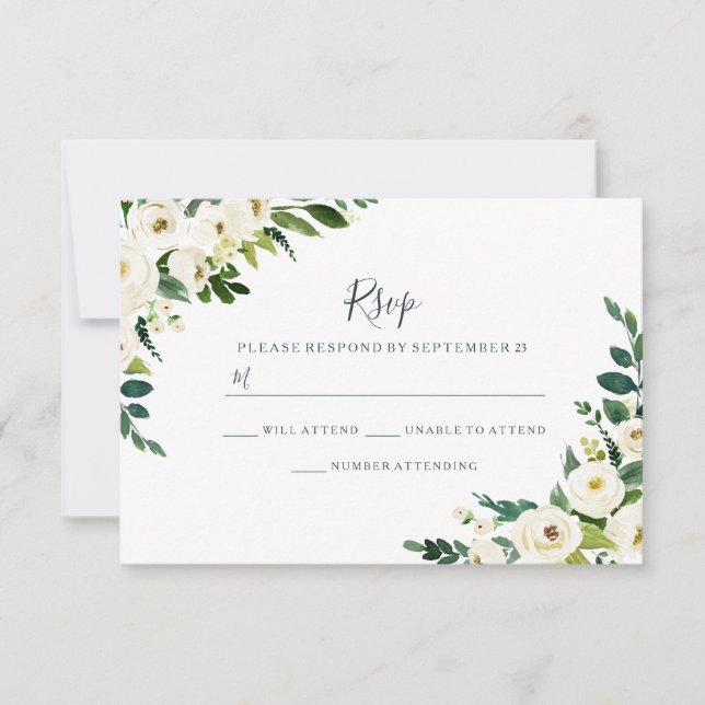 Elegant White Flowers Modern Wedding RSVP (Front)