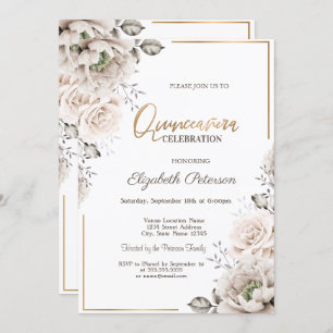 Elegant White Flowers Quinceañera Invitation
