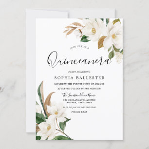 Elegant White Flowers Quinceanera Party Invitation