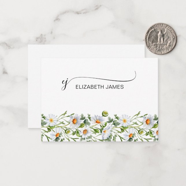 Elegant White flowers Script Monogram Initials  Card (Front/Back In Situ)