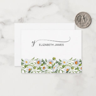 Elegant White flowers Script Monogram Initials  Card