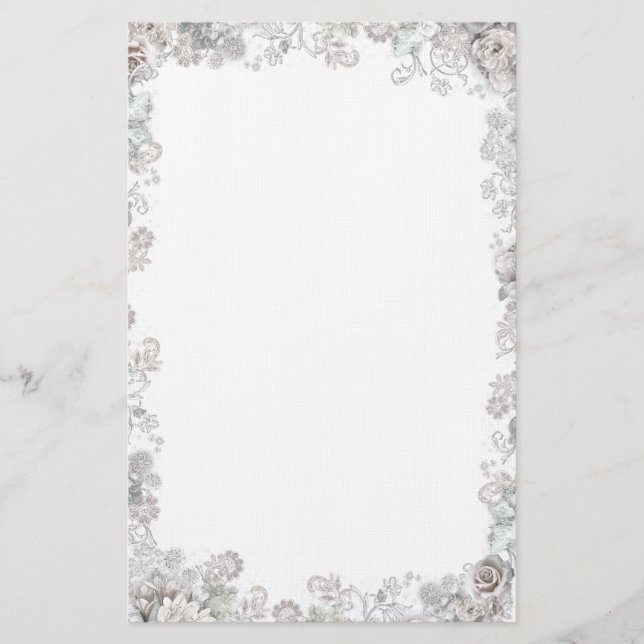 Elegant White Flowers Stationery (Front)