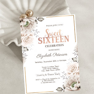 Elegant White Flowers Sweet 16  Invitation