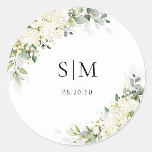 Elegant White Flowers Wedding Classic Round Sticker
