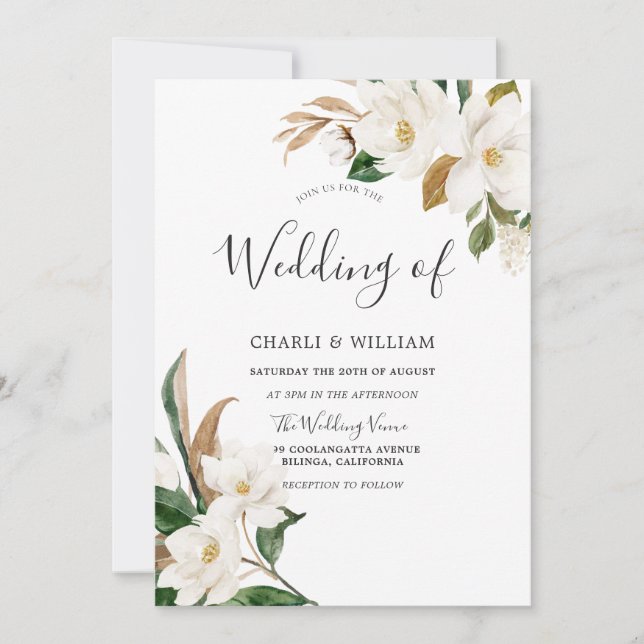 Elegant White Flowers Wedding Invitation (Front)