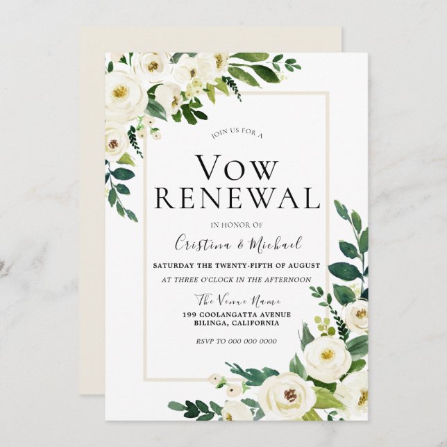 Elegant White Flowers Wedding Vow Renewal Invitation (Front/Back)