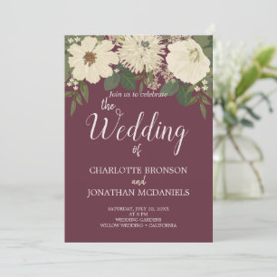 Elegant White Flowers  Wine Wedding Invitation