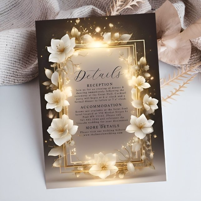Elegant White Flowers with Lights Details Enclosure Card (Creator Uploaded)