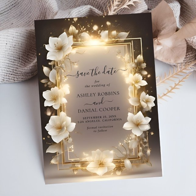 Elegant White Flowers with Lights Save The Date Invitation (Creator Uploaded)