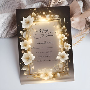 Elegant White Flowers with Lights Wedding RSVP Card