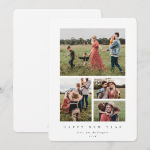 Elegant White Frame 4 Photo Happy New Year Holiday Card