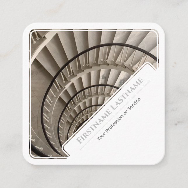 Elegant white frames for escalator stairs experts square business card (Front)