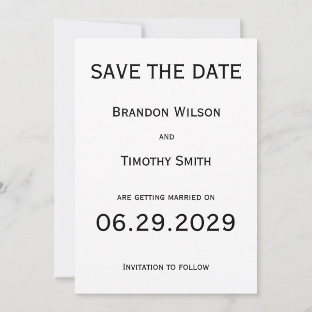 Elegant White Gay Wedding Save The Date Card (Back)