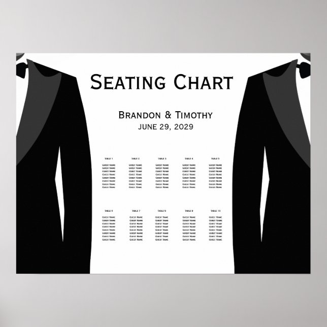Elegant White Gay Wedding Seating Chart (Front)