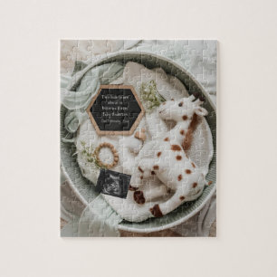 Elegant white giraffe pregnancy announcement  jigsaw puzzle