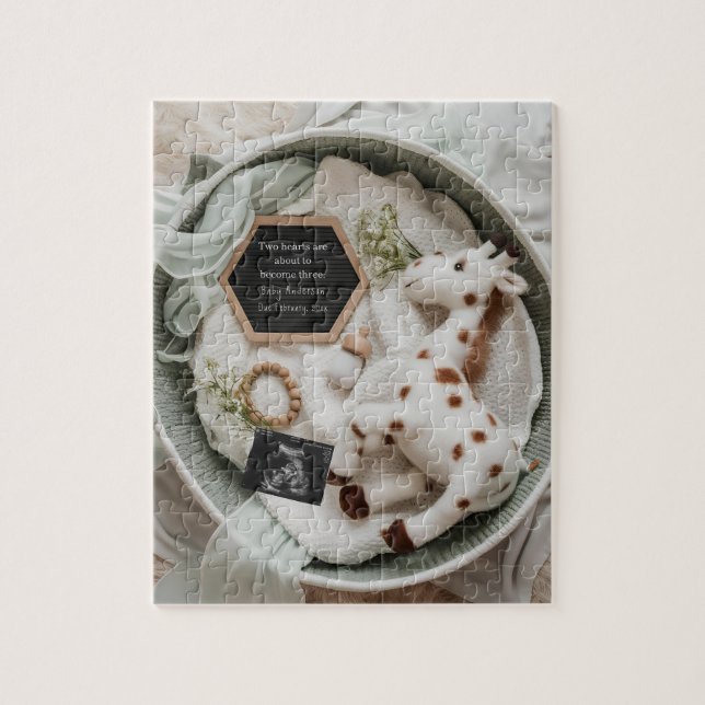 Elegant white giraffe pregnancy announcement  jigsaw puzzle (Vertical)