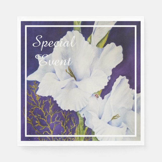ELEGANT White GLADIOLA PARTY Napkin (Front)