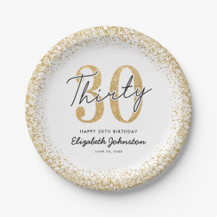 Elegant White Gold 30th Birthday Party Plates
