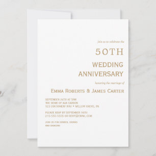 Elegant White & Gold 50th Anniversary  Invitation