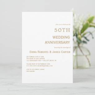 Elegant White & Gold 50th Anniversary  Invitation