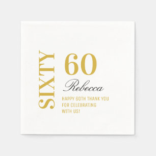 Elegant White & Gold 60 Birthday Party Cocktail Napkin