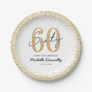 Elegant White Gold 60th Birthday Party Plates